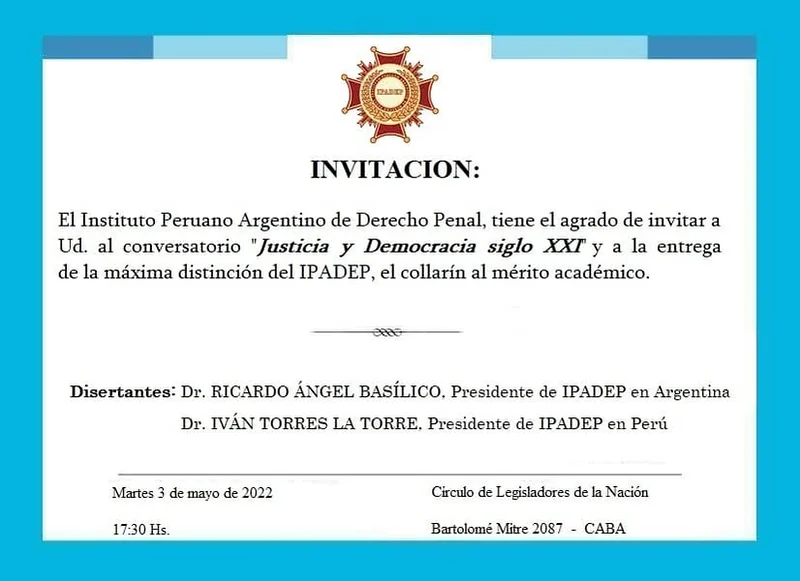 Invitación al conversatorio «Justicia y democracia siglo XXI».