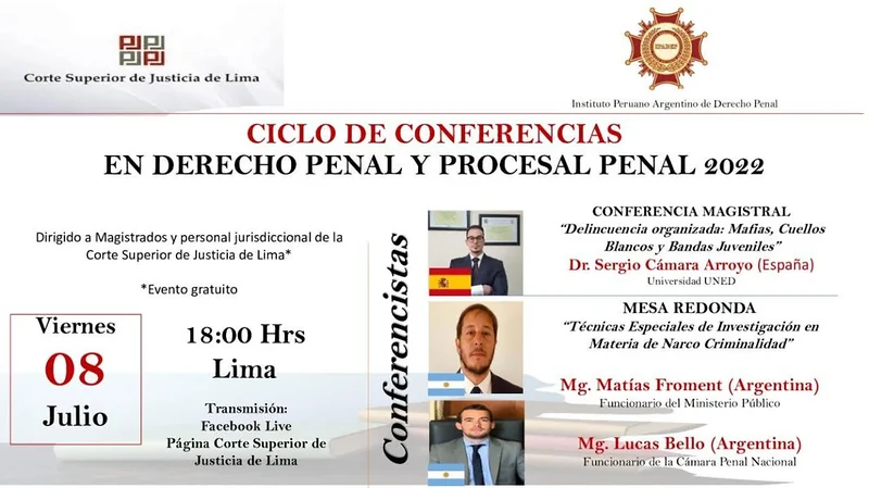 Afiche del ciclo de conferencias de Derecho Penal y Procesal Penal de la Corte Superior de Justicia de Lima.