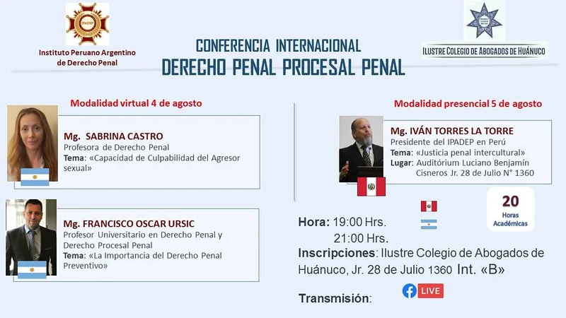 Detalle del programa de sesiones presenciales y virtuales de la conferencia internacional.