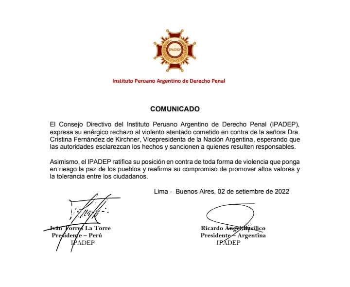Documento original: Rechazo al atentado contra Cristina Fernández de Kirchner