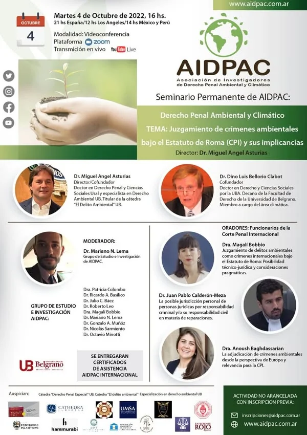 Afiche del seminario de Derecho Penal Ambiental y Cambio Climático.