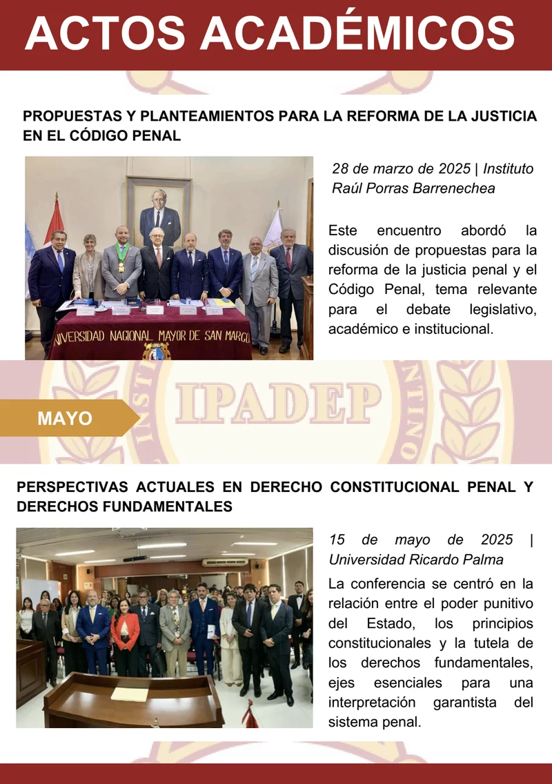 Página 10: Actos académicos — reforma del Código Penal y Derecho Constitucional