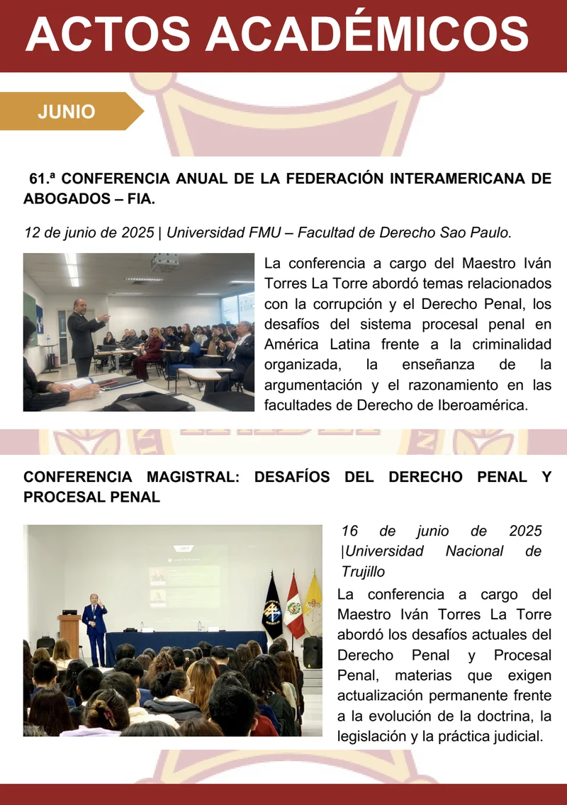 Página 14: Actos académicos — junio: FIA Sao Paulo y Universidad Nacional de Trujillo