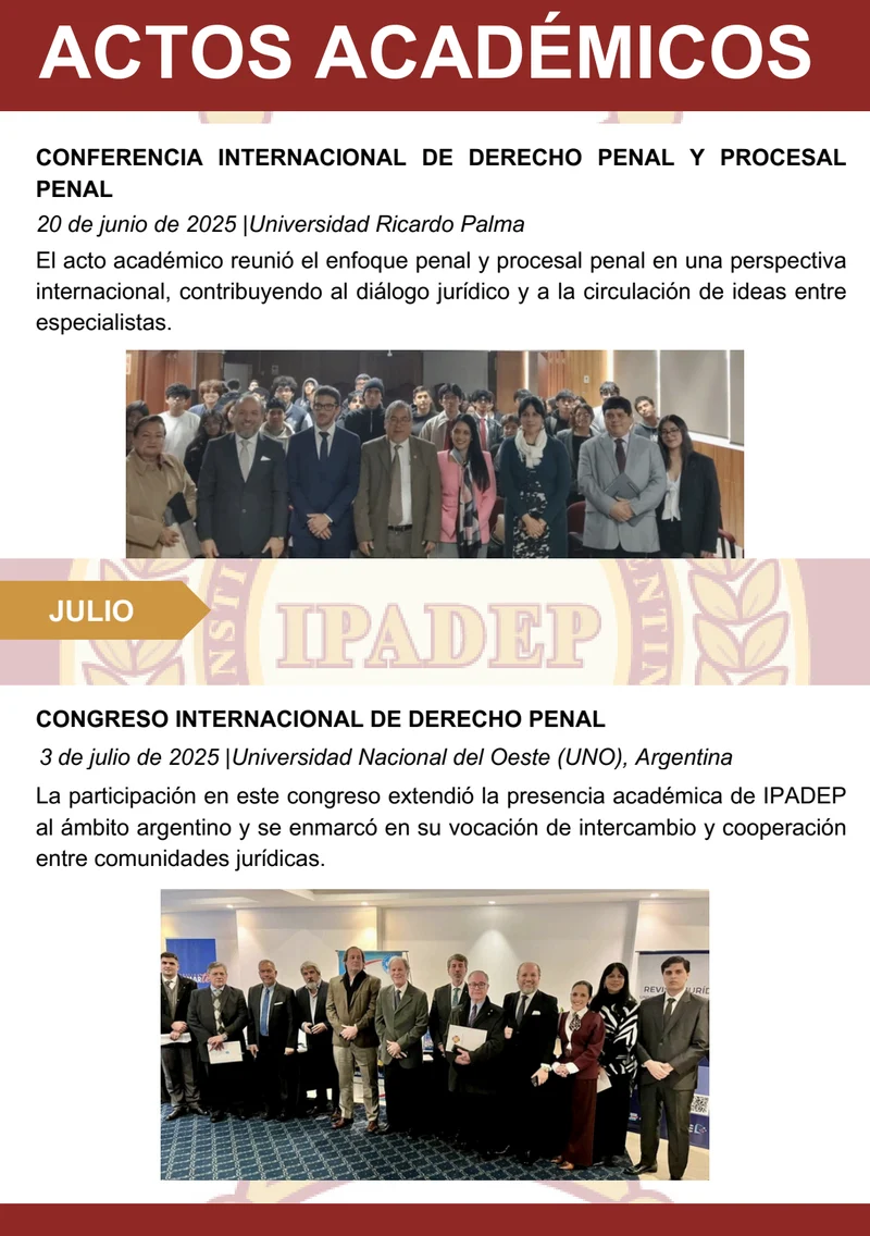 Página 15: Actos académicos — junio y julio: Universidad Ricardo Palma y Universidad Nacional del Oeste