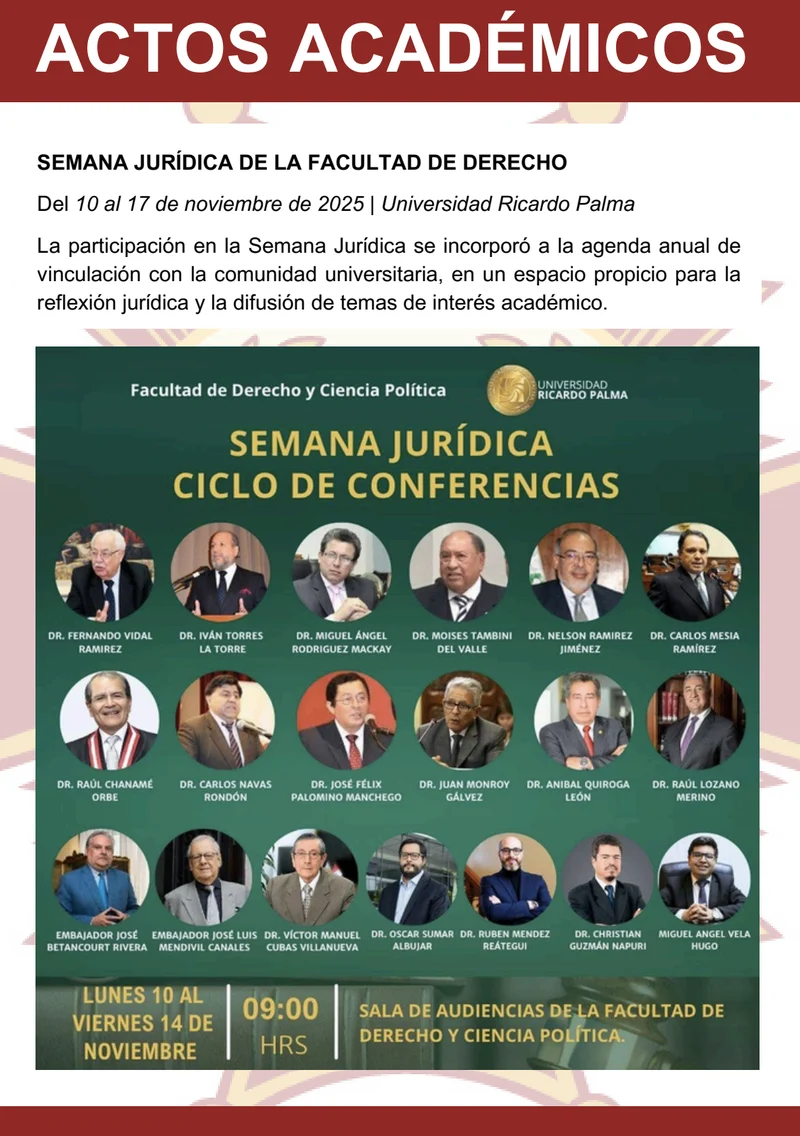 Página 17: Actos académicos — noviembre: Semana Jurídica