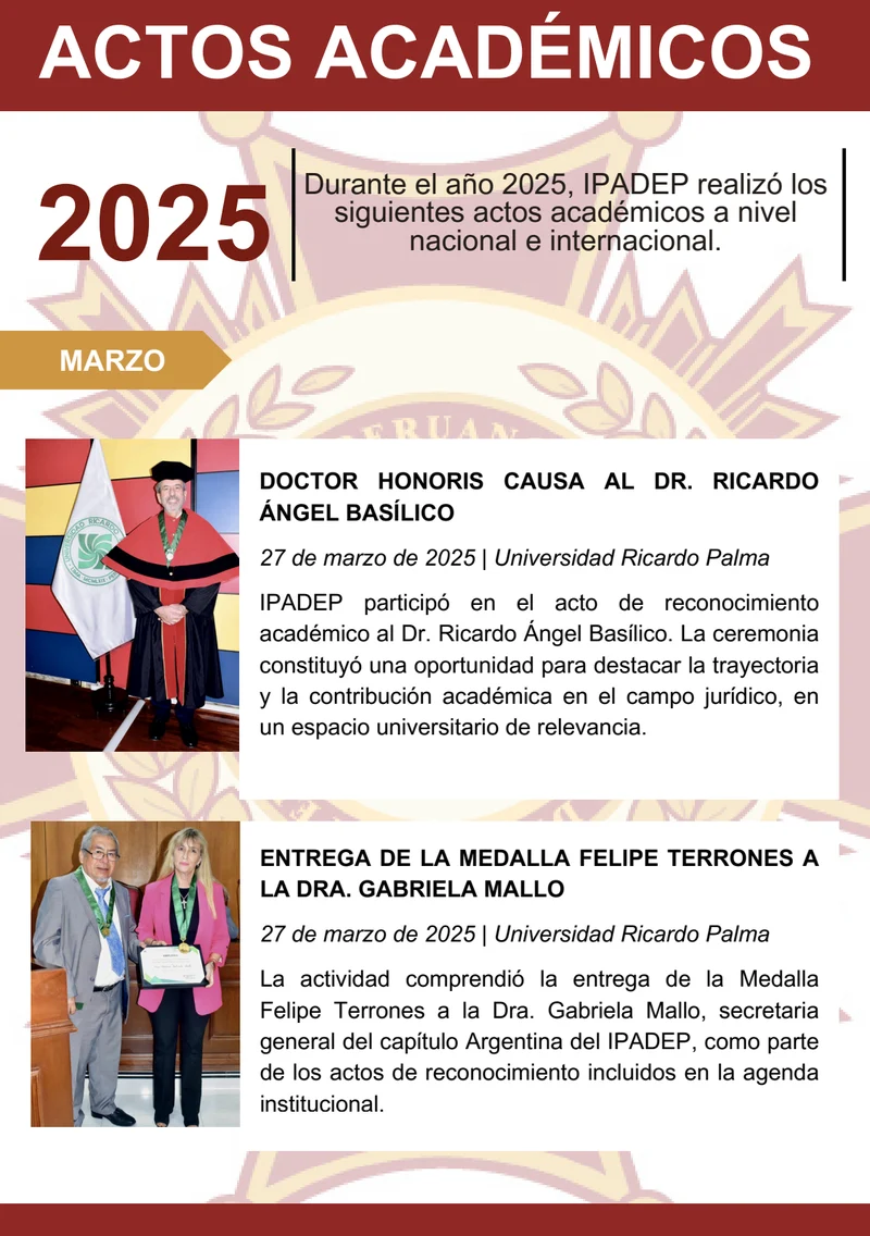 Página 8: Actos académicos — marzo: Honoris Causa y Medalla Felipe Terrones